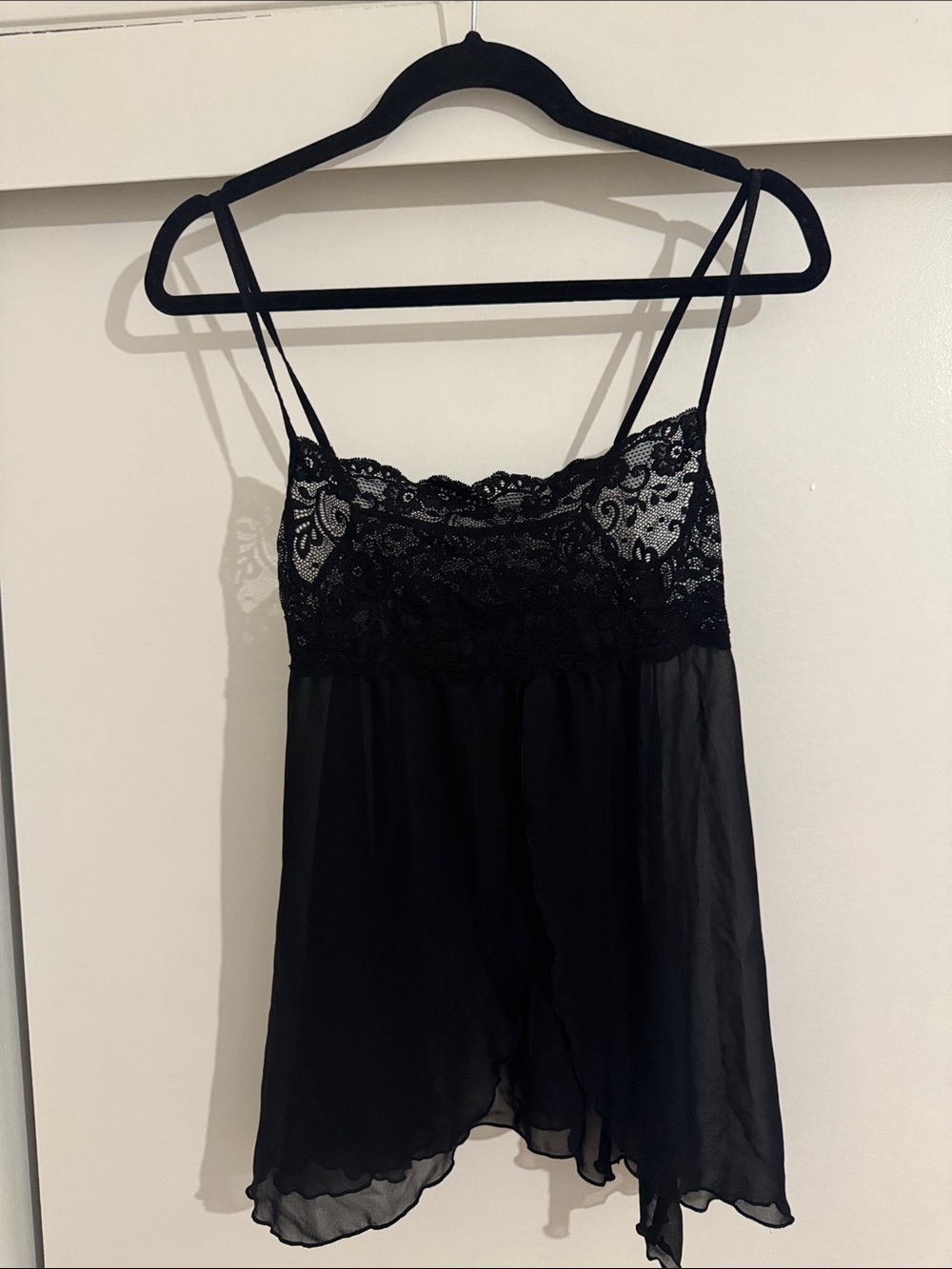 Fantasy Lingerie Black Lace Trim Women’s Babydoll Camisole Size Small